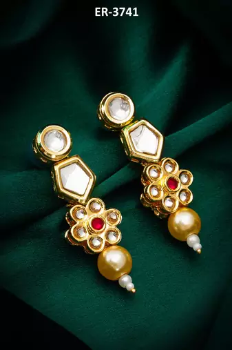 floral gold tone drop earrings with pearl