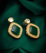 green stone gold tone stud earrings with crystal