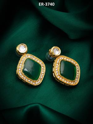 green stone gold tone stud earrings with crystal 5