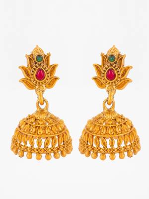 lotus design temple style jhumka earrings with stone 2