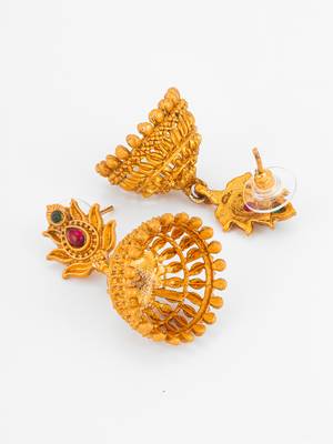 lotus design temple style jhumka earrings with stone 3