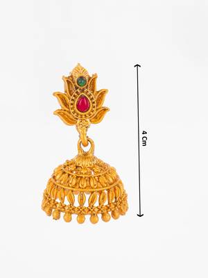 lotus design temple style jhumka earrings with stone 4