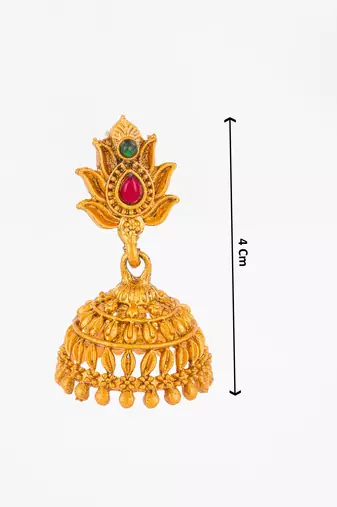 lotus design temple style jhumka earrings with stone
