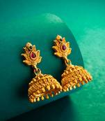 lotus design temple style jhumka earrings with stone