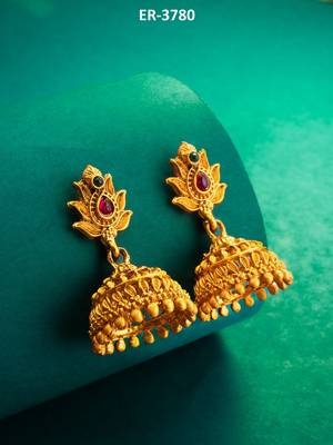 lotus design temple style jhumka earrings with stone 5