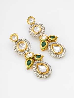 classic kundan green and white stone drop earrings 2