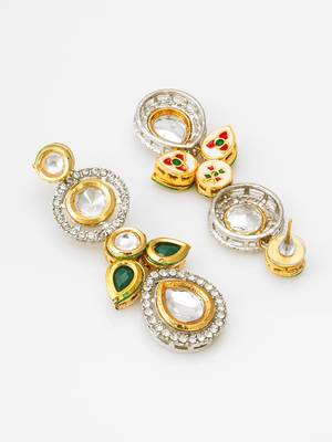 classic kundan green and white stone drop earrings 3