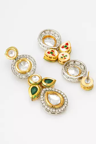 classic kundan green and white stone drop earrings