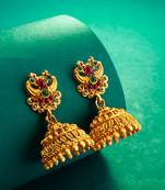 antique temple design jhumka earrings with colored stones