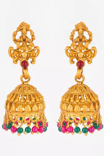 antique finish temple style designer jhumka earrings