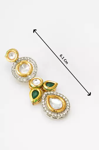 classic kundan green and white stone drop earrings