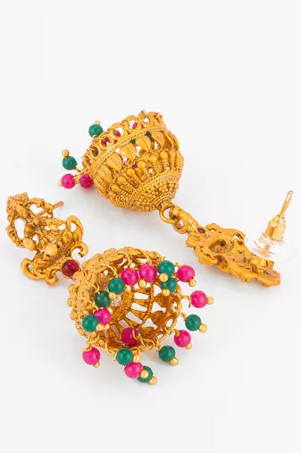 antique finish temple style designer jhumka earrings