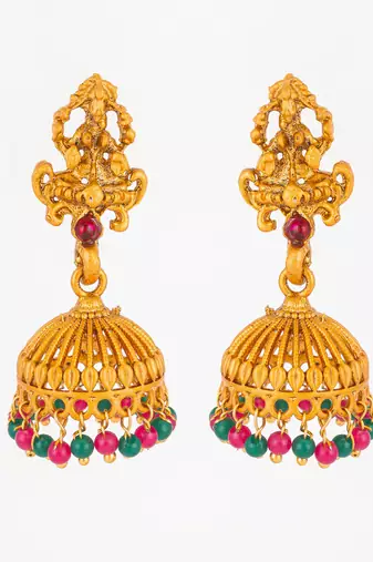 antique temple gold jhumka earrings