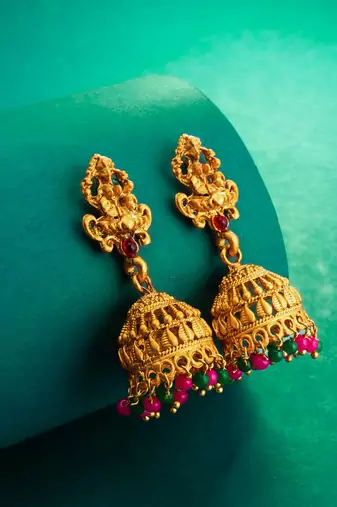 antique finish temple style designer jhumka earrings