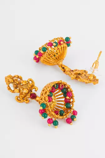 antique temple gold jhumka earrings