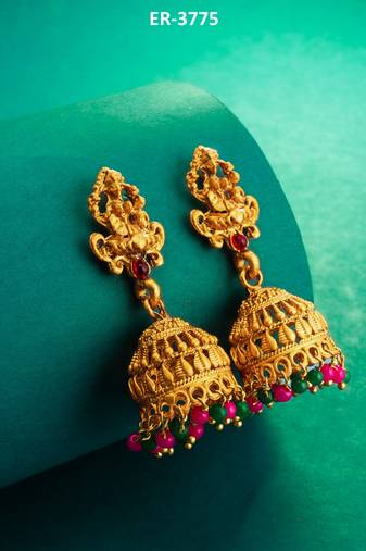 antique finish temple style designer jhumka earrings