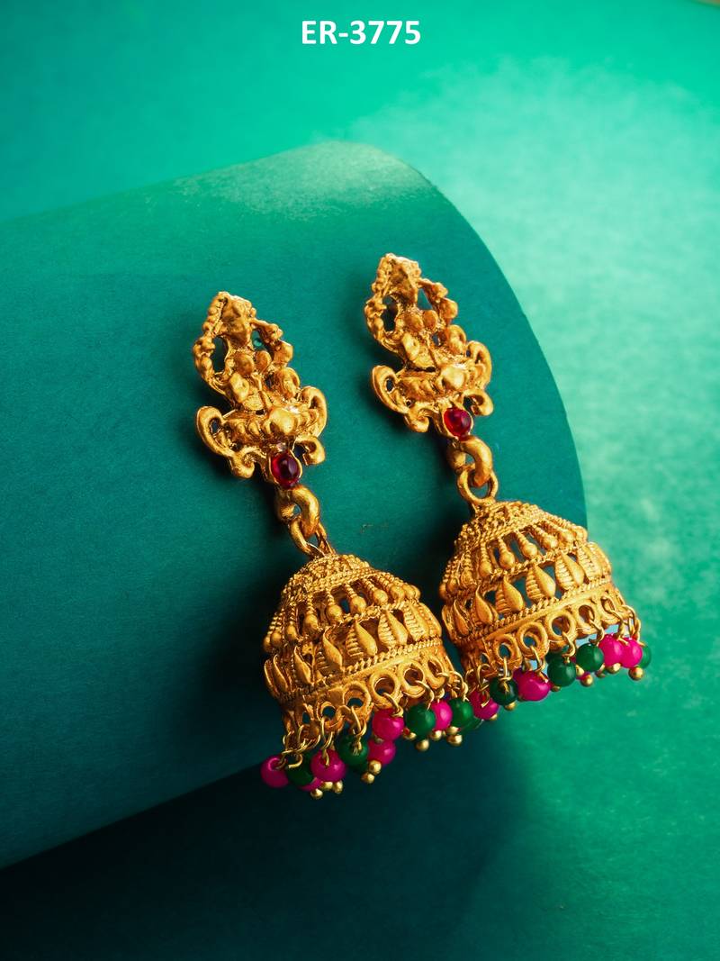 antique finish temple style designer jhumka earrings