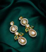 classic kundan green and white stone drop earrings
