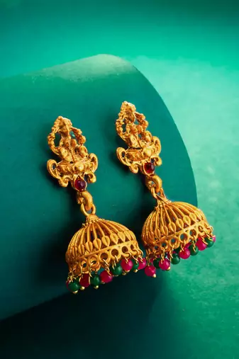 antique temple gold jhumka earrings