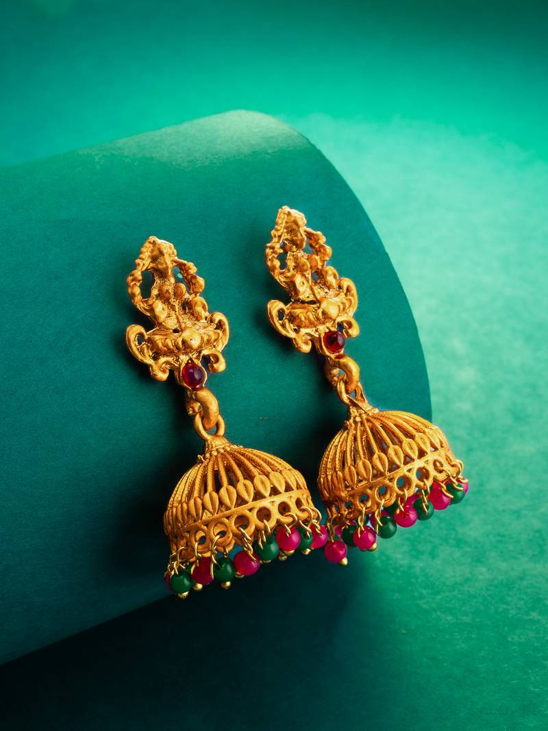 antique temple gold jhumka earrings