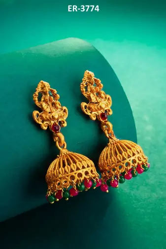 antique temple gold jhumka earrings