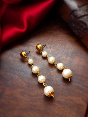 gold-toned graduated pearl drop earrings 1