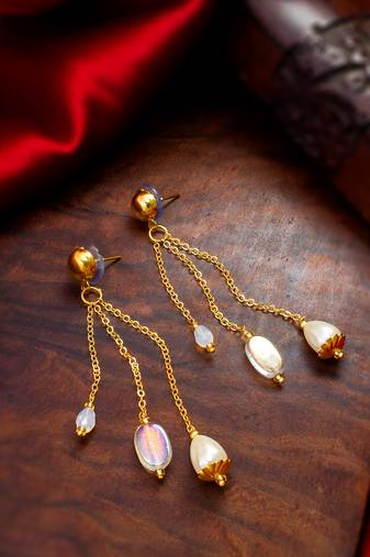 gold-tone multi-chain tassel earrings