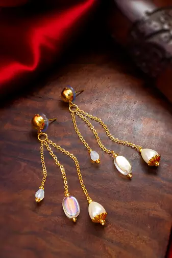 gold-tone multi-chain tassel earrings