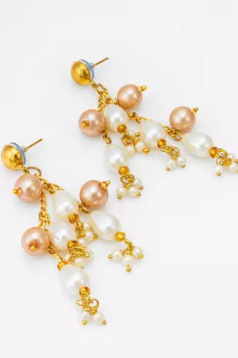 gold-tone multi-pearl chandelier earrings with pearl drops