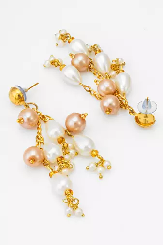 gold-tone multi-pearl chandelier earrings with pearl drops