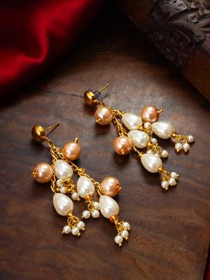 gold-tone multi-pearl chandelier earrings with pearl drops 1