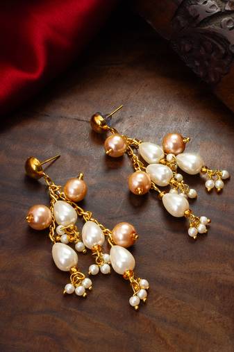 gold-tone multi-pearl chandelier earrings with pearl drops