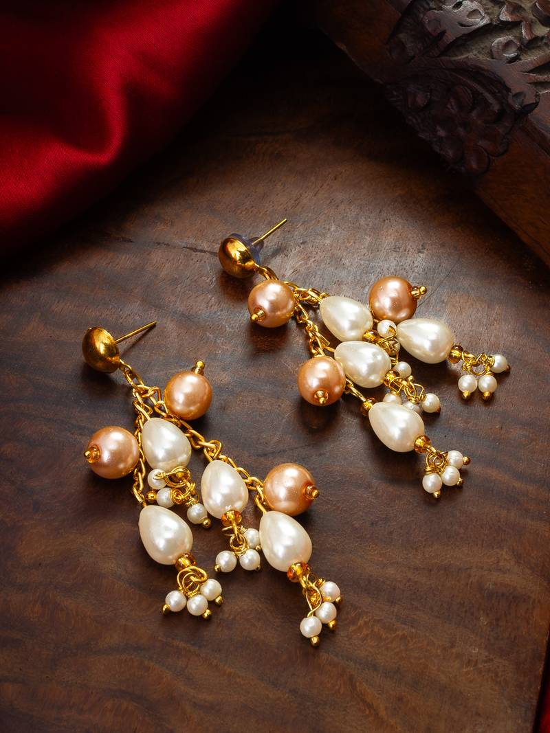 gold-tone multi-pearl chandelier earrings with pearl drops