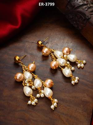 gold-tone multi-pearl chandelier earrings with pearl drops 5