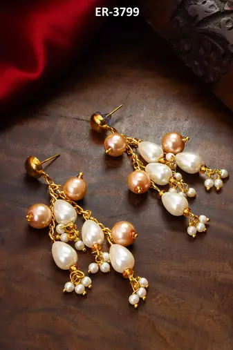 gold-tone multi-pearl chandelier earrings with pearl drops