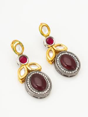 dual-tone cabochon drop earrings with oxidized silver finish 2