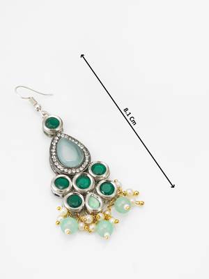 green stone hook earrings with pearl and mint bead tassel 4
