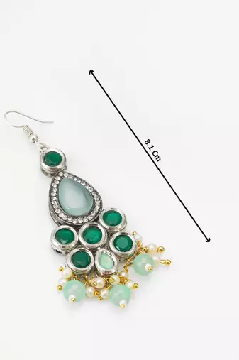 green stone hook earrings with pearl and mint bead tassel