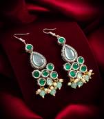 green stone hook earrings with pearl and mint bead tassel