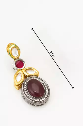 dual-tone cabochon drop earrings with oxidized silver finish
