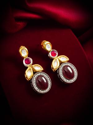 dual-tone cabochon drop earrings with oxidized silver finish 1