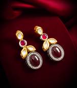 dual-tone cabochon drop earrings with oxidized silver finish