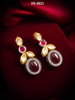 dual-tone cabochon drop earrings with oxidized silver finish 5