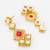 gold-plated geometric square cascade drop earrings with pink stone