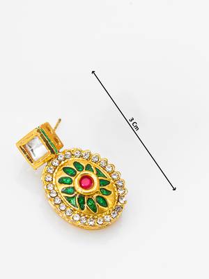 gold-plated square stud earrings with meenakari drop and crystal 3