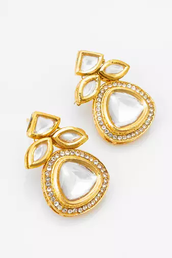 gold-plated stone cluster drop earrings