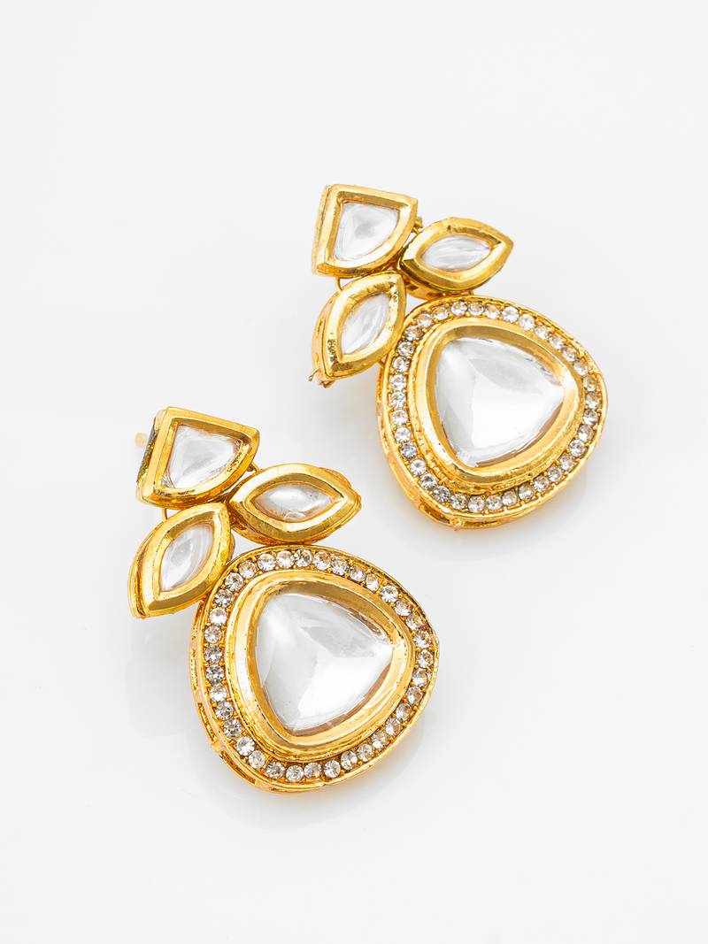 gold-plated stone cluster drop earrings