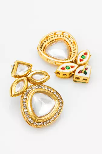gold-plated stone cluster drop earrings