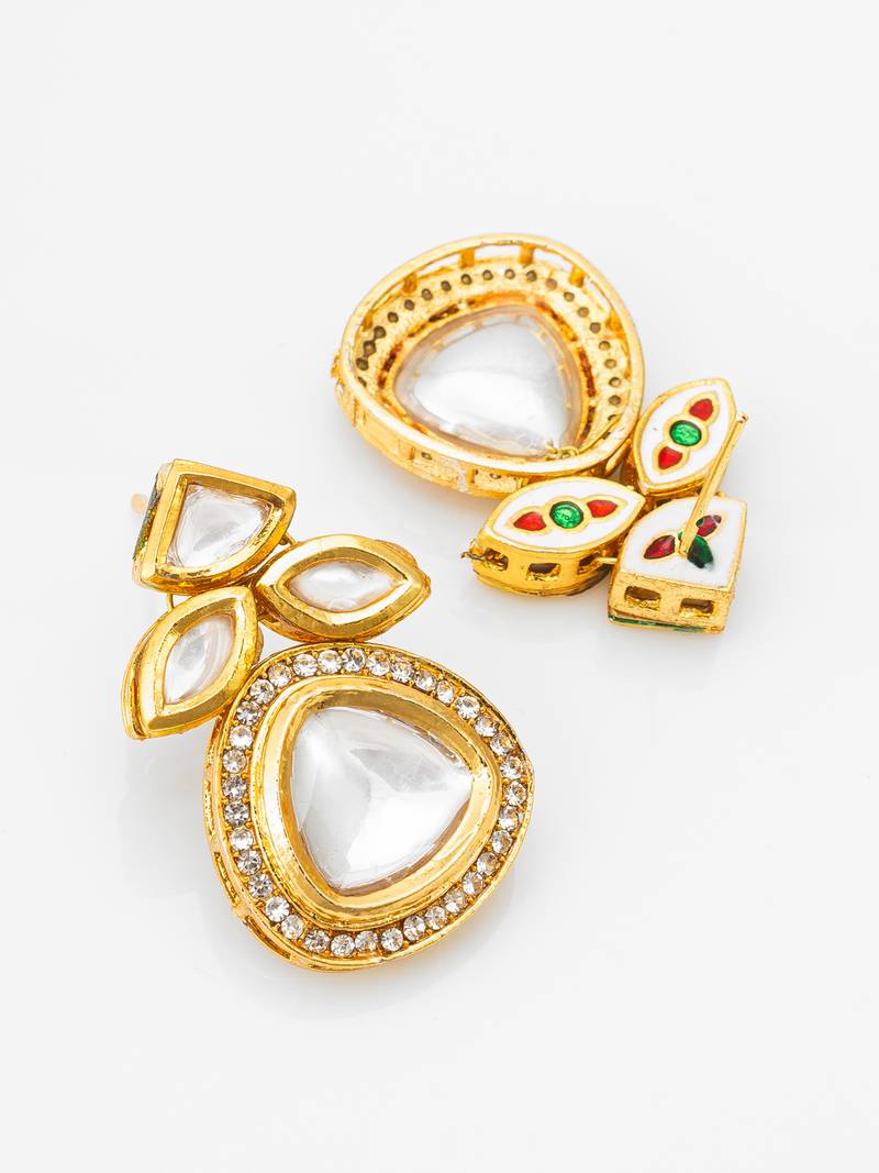 gold-plated stone cluster drop earrings