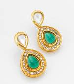 gold-plated stud earrings with green stone and crystal
